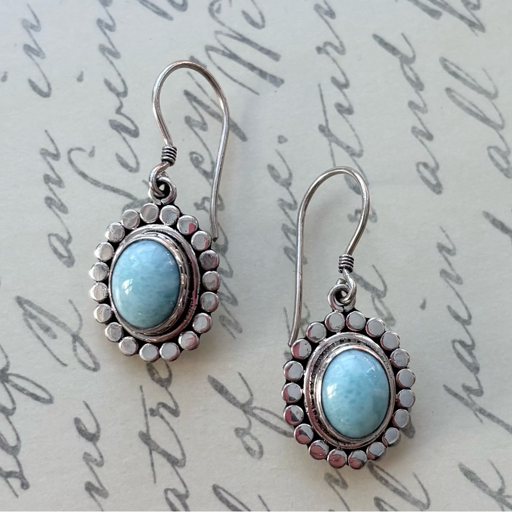 Sterling Silver and Blue Larimar Gemstone Earrings